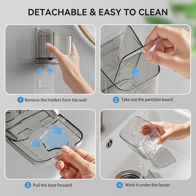 Toothbrush Holders for Bathrooms, 3 Slots Detachable Electric Toothbrush Holder