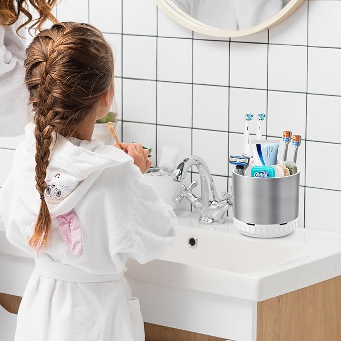 Silver Toothbrush Holders for Bathrooms Countertop Organizer