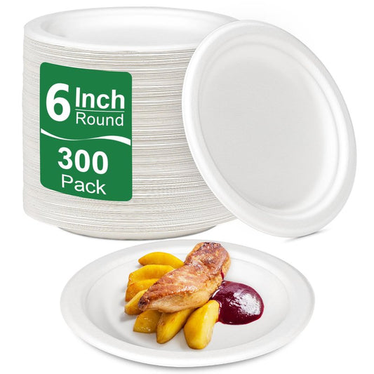 Uniecocus Small Paper Plates 6 Inch, Disposable Dessert Plates for Appetizer, Cake, White, 300 Pack