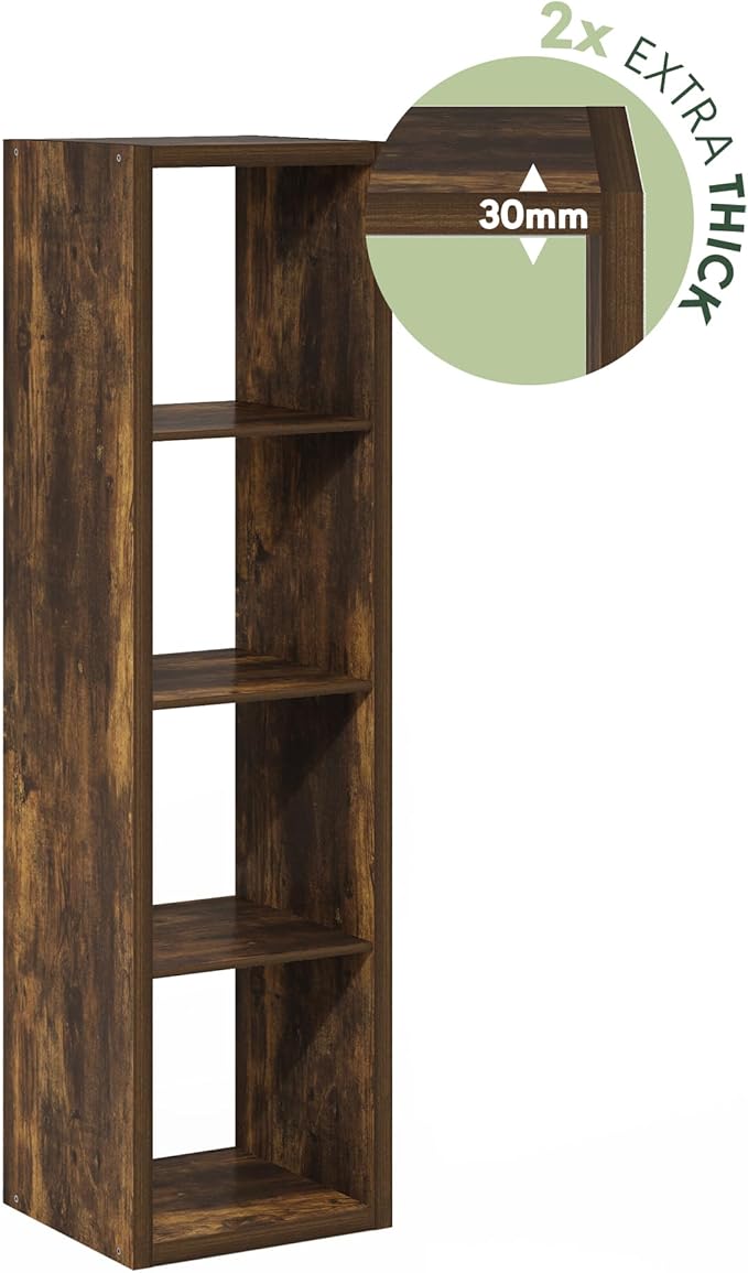 Furinno Cubicle Book Shelf, Vertical 4-Cube Bookshelf, Extra Thick Horizontally