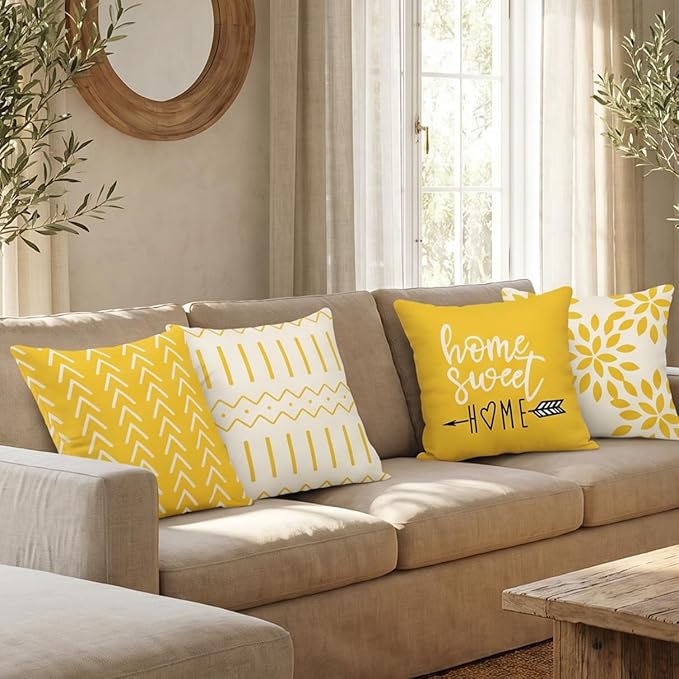 YCOLL Pillow Covers 22x22 Set of 4, Modern Sofa Throw Pillow Cover, Decorative