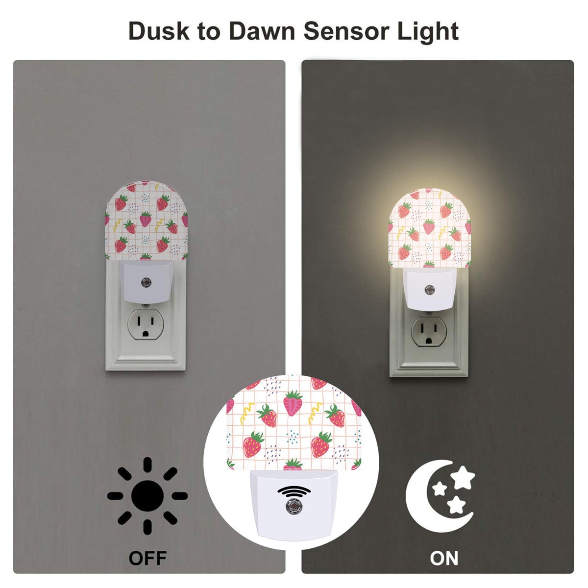 sndheke Cute Red Strawberries Night Light Plug into Wall, Abstract Funny Fruits Dusk to Dawn Night Light Plug in,0.5w Energy Saving Sleep Friendly NightLight for Kids Boys Girls Home Decor