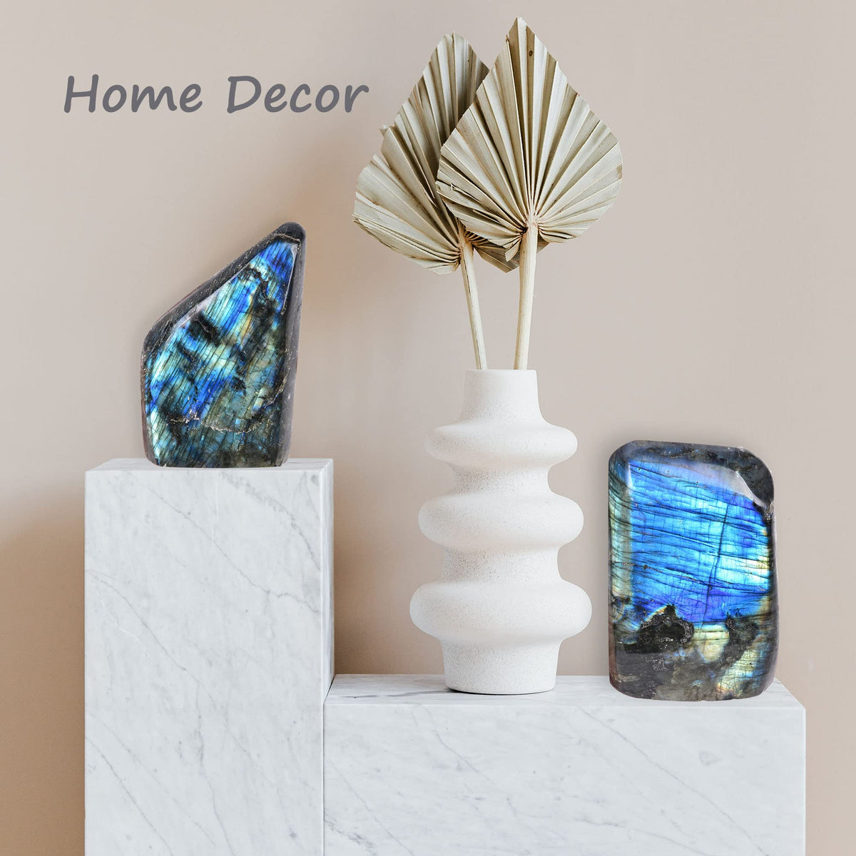 AMOYSTONE Decorative Stone Large Labradorite Rock Slab Polished Crystal Aura Healing Reiki Home Decor 1.7-2 LBS