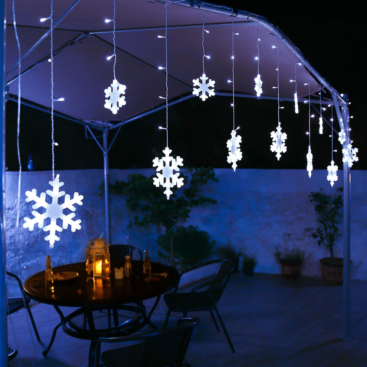 Toodour Christmas Snowflake Lights Outdoor, 17.22ft 264 LED Snowflake Icicle Lights with 22 Drops, Connectable, 8 Modes Waterproof White Christmas Light for Curtain, Eaves, Window, Xmas Decorations
