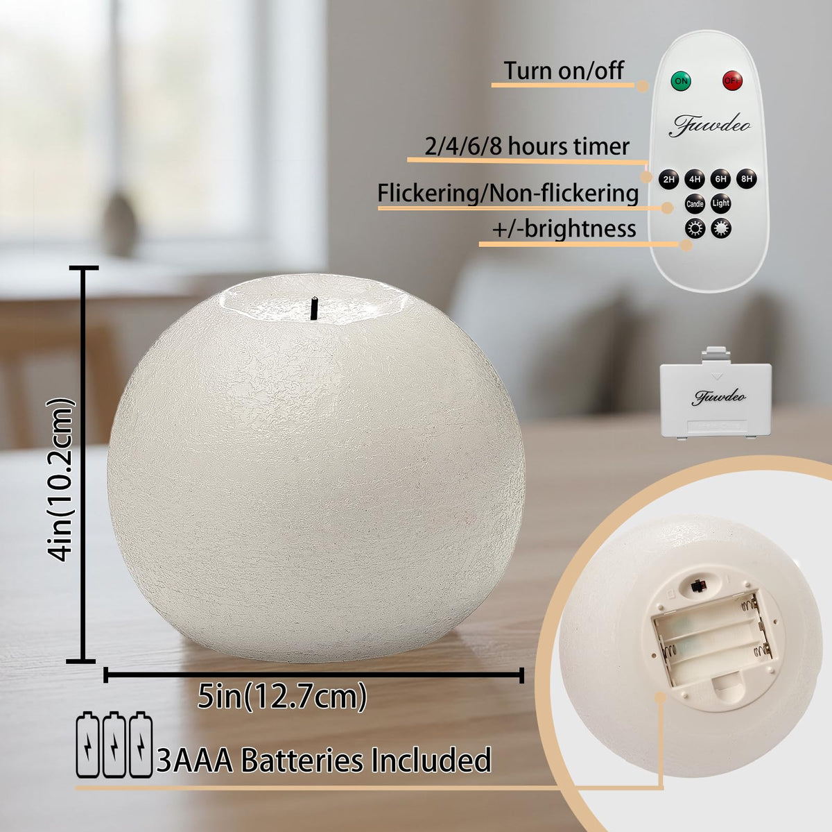 FUWDEO Flameless Candles with Remote & Timer,4"H LED Battery Operated Round Candle 2 Pack,Real Wax Christmas Candle Lights Flickering for Christmas Gift Wedding Home Decor (White)