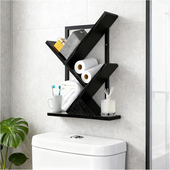 3 Tier Small Tree Bookshelf Black Floating Book Shelves