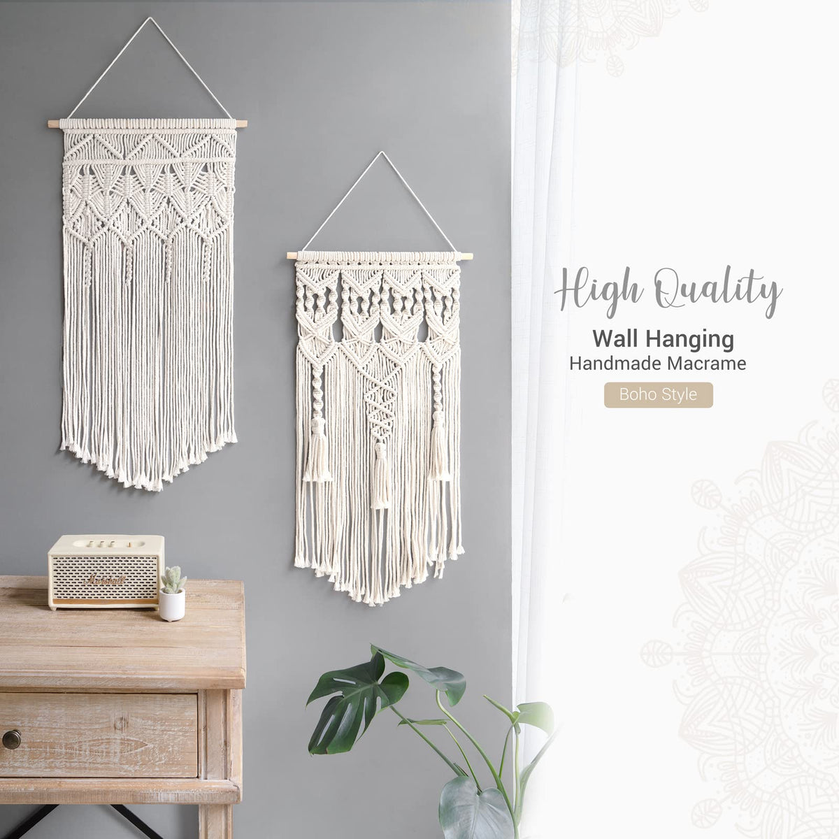 Mkono 2 Pcs Macrame Woven Wall Hanging Boho Chic Geometric Art Decor - Beautiful Bedroom Nursery Apartment Home Decoration, Gift for Girls Adults Birthday Christmas, 32" L x 16.5" W