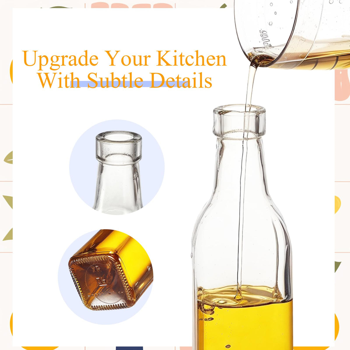Teenyyou 7 Pcs Salt Sugar Container and Oil Dispenser for Kitchen Gift Set, 8.6 oz Clear Glass Condiment Canisters Pots with Lid and Spoon 17 oz Glass Oil Bottle for Countertop, Coffee Bar