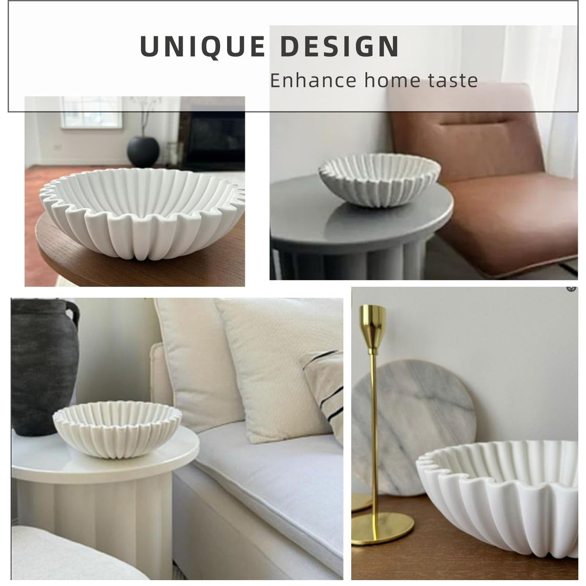 HUZHIBING Large Decorative Bowl,White Decorative Bowls for Home Decor - Ruffle Decor - Fluted Bowl - Scalloped Bowl-Stylish Key for Entry Table