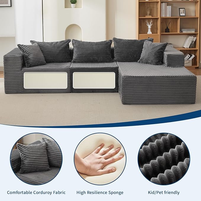Hetoy Oversized L Shape Modular Sofa, Soft Modular Sectional Couch