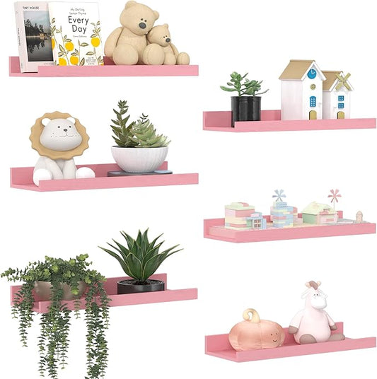 upsimples Pink Shelves for Wall, Living Room, Game Room, 6 Pack Wall Mounted