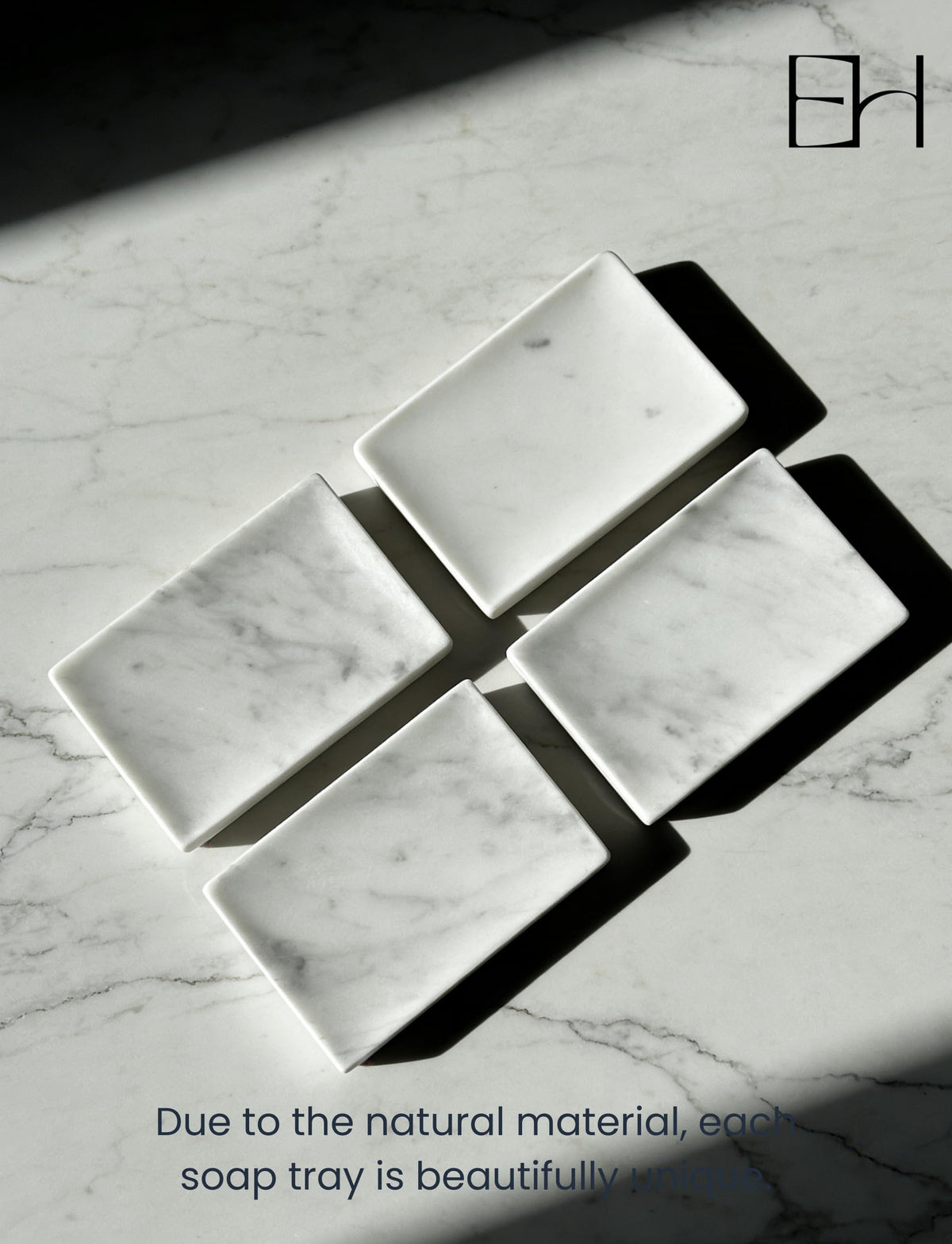 EXCHUES Natural Marble Soap Dish for Shower with Silicone Non-Slip Feet, Stone Drying Tray, Bar Soap Saver, Holder Container for Bathroom Decor Accessories(Carrara White, Rectangular)