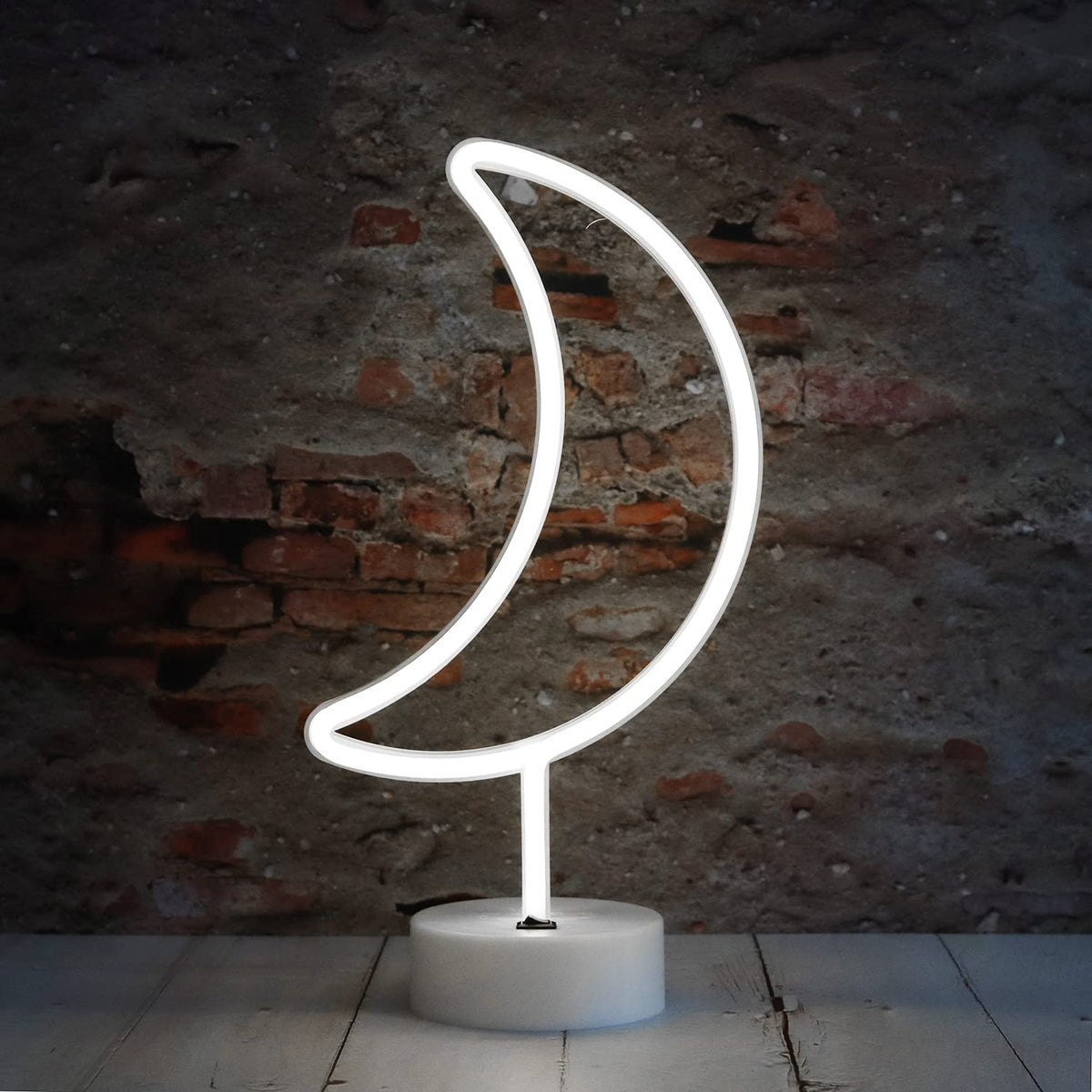 Vicila Neon Moon Lights - LED Moon Decor Neon Signs Art Decorations Crescent Night Lights Lamp for Party Supplies, Children Kids Girls Gift - Moon with Holder Base (White)