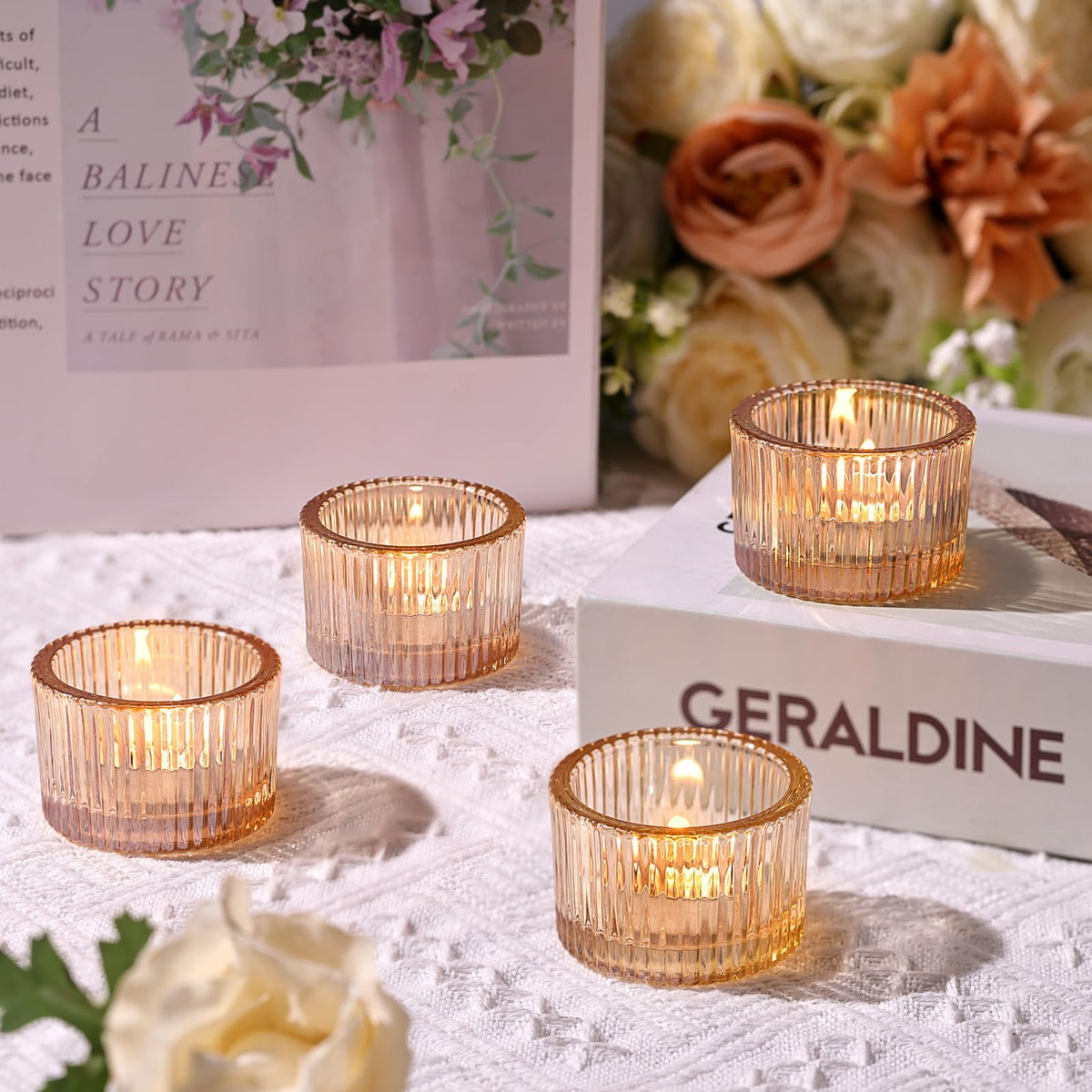 HAVITI 24 Pack Tealight Gold Candle Holders, Votive Tea Light Candle Holder Glass for Gold Centerpieces Fall Wedding Table Decor, Party Supplies, Home Decor