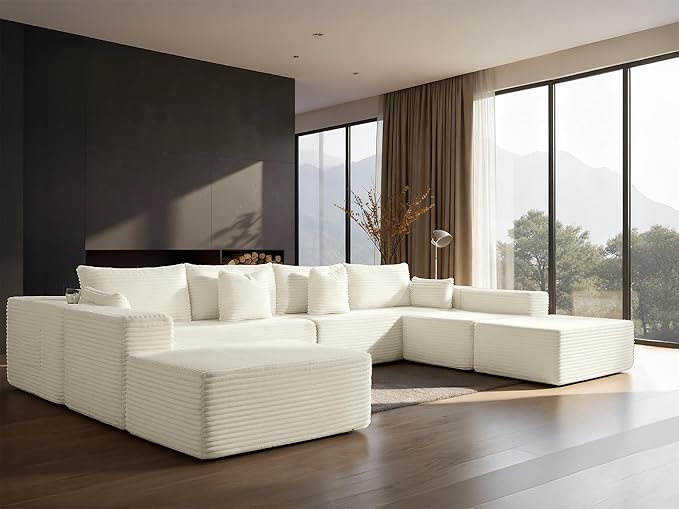 138" Cloud Sectional Couch, Comfort U Shaped Sofa