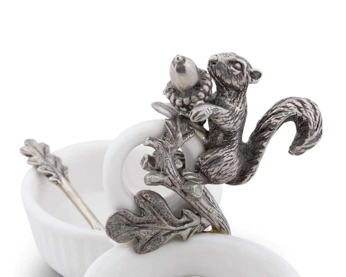 Vagabond House Squirrel Double Salt Cellar with Pewter Leaf Spoons percent spices or sauces 3 inch x 4 inch