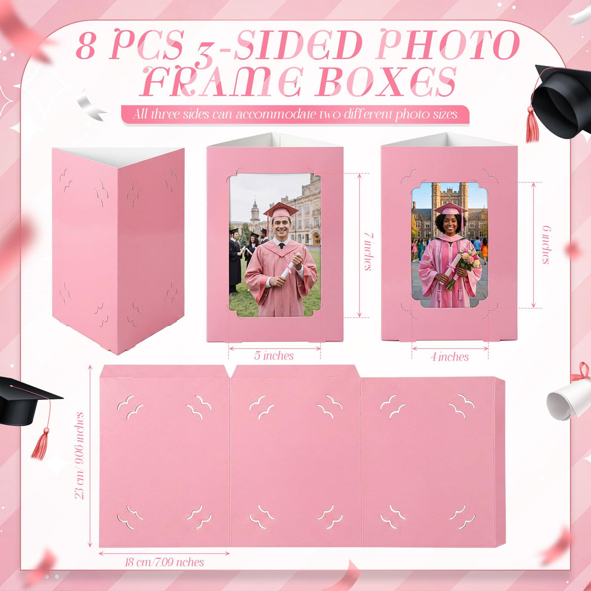 Yinder 16 Pcs 2026 Graduation Centerpieces Decoration Rose Gold and Pink 6/7 Inch Photo Display Frames Box Glitter Metallic Foil Spray Star Tabletop Decor for Class of 2026 Grad Party Decorations