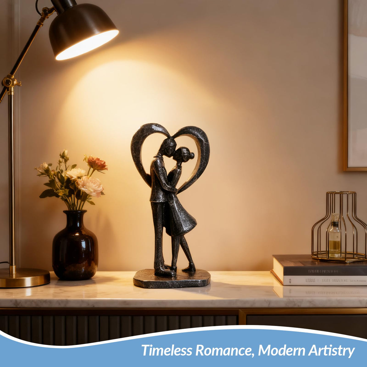 GZVDYG Room Decor Love Figurines, Black Home Décor Accents, Aesthetic Statue Knick Knacks for Bedroom, Living Room, Desk, Coffee Table, Bookshelf, Wedding Anniversary Engagement Gifts for Couples