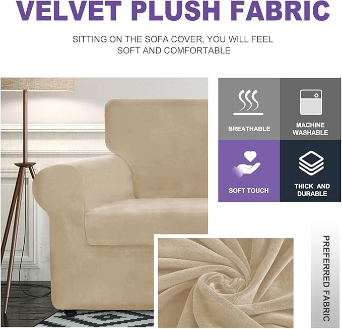 ZNSAYOTX Oversized Velvet 3 Piece Couch Cover