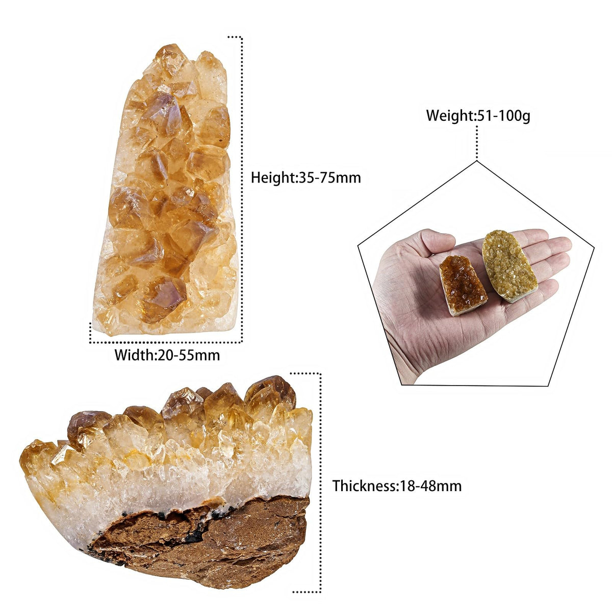 mookaitedecor Natural Citrine Crystal Cluster Geode, Self-Standing Yellow Quartz Stone Raw Crystals and Minerals Specimen for Healing Home Decor, 51-100 g