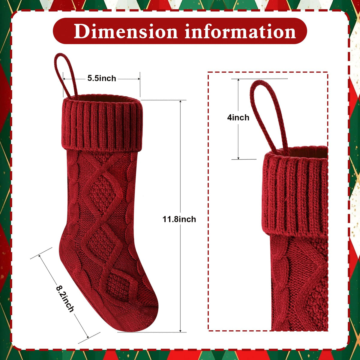 Doitory Christmas Stockings 18 Inches,Long Knitted Socks Christmas Decoration Hanging Stocking Fireplace Xmas Tree Stocking for Home Family（2red+2white）