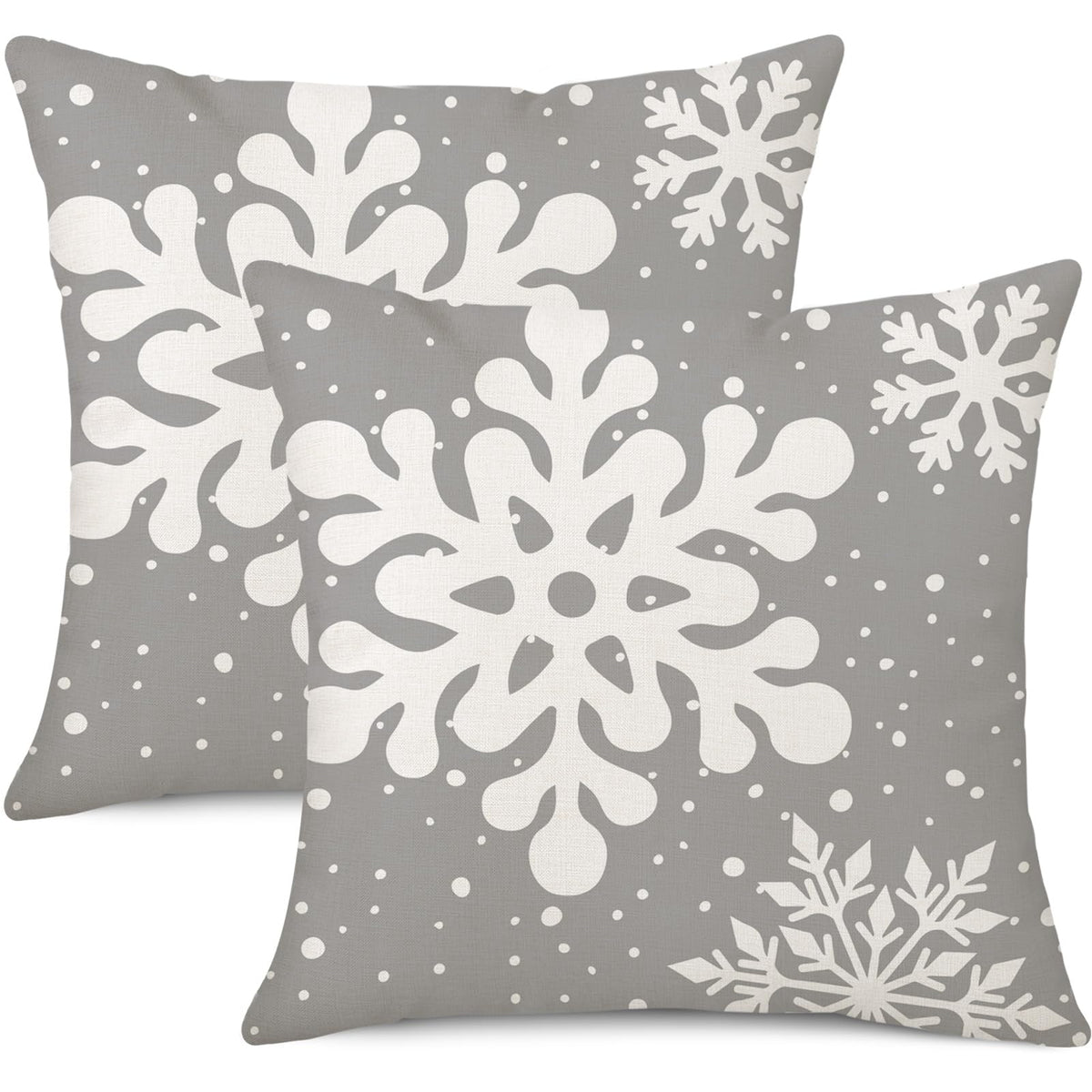 Gujiahone Green Christmas Pillow Covers 18x18 Inch Set of 2 Snowflakes Linen Square Winter Holiday Decoration Cushion Case for Sofa Couch Bed Living Room (Grey)