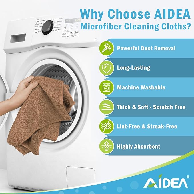 AIDEA Microfiber Cleaning Cloth-12PK, Soft Microfiber Towels