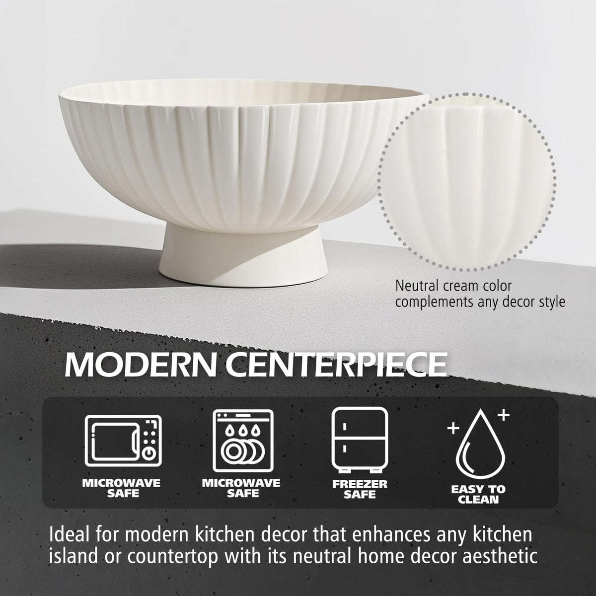 Modern 8 Inch White Ceramic Fruit Bowl - Small Footed Pedestal Fruit Bowl for Kitchen Counter, Farmhouse Chic Centerpiece for Dining Coffee Table & Home Decor,Key Ruffle Bowl for Entryway Table ﻿