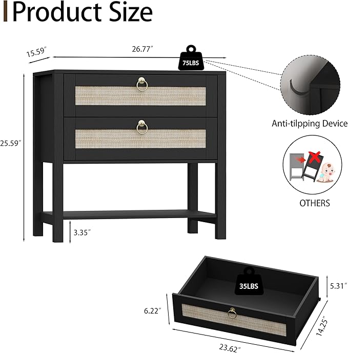 Xixini Nightstand wih 2 Drawers & Open Shelf, Small Mid Century Modern Night