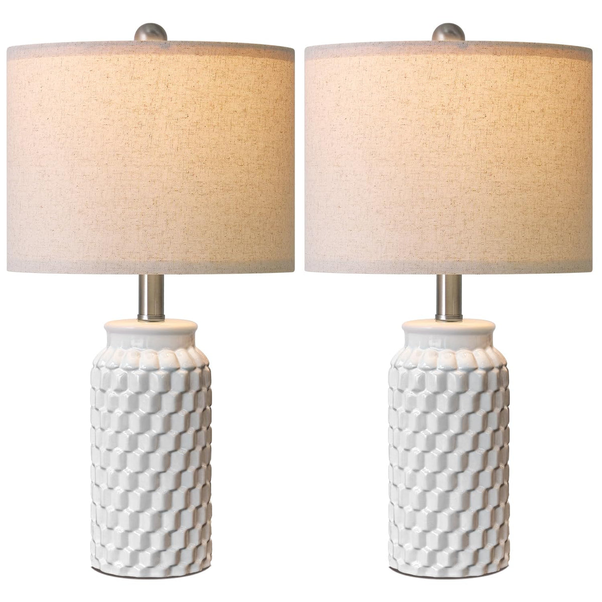 USumkky 20.5" White Modern Ceramic Bedside Lamps Set of 2, Small Table Lamp for Bedroom Decor Farmhouse Nightstand Lamp for Living Room Office