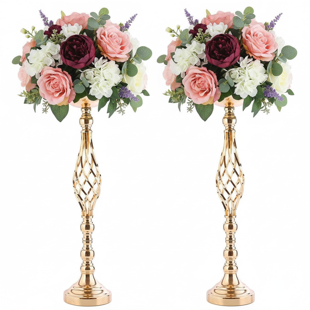 Gold Wedding Vases for Table Centerpieces - Twist Candleholder Stands, Elegant Floral Arrangement Vases, Metal Centerpieces for Reception Table Wedding Road-Leading Home Decor