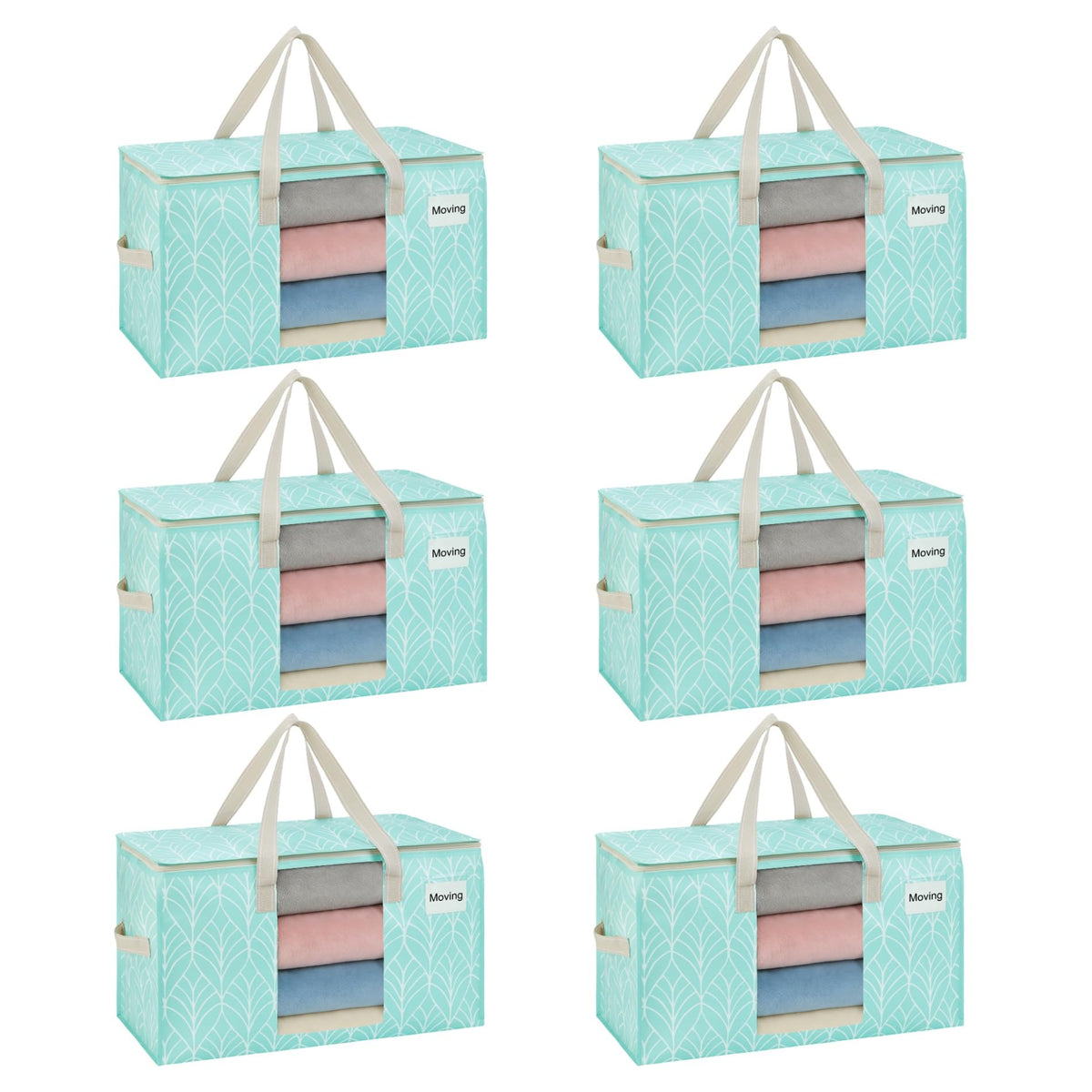 VENO 6 Pack Heavy Duty Moving Bags, Clothes and Comforter Storage Bags with Clear Window, College Dorm Essentials Packing Supplies, Foldable Boxes Alternative (Evergreen, 6 Pack)