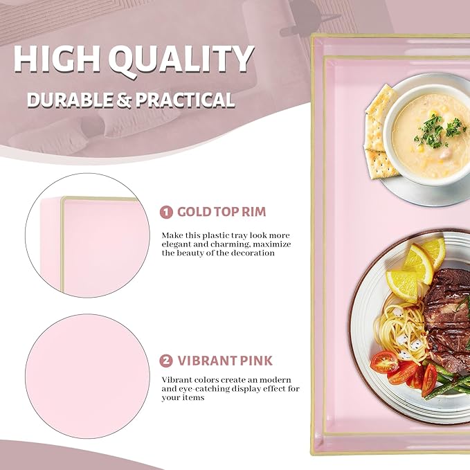 MAONAME Pink Serving Tray Set of 2, Plastic Decorative Trays