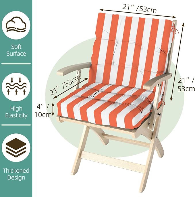 Outdoor Chair Cushion, High Back Soft Seat Pad, Indoor Outside Use,