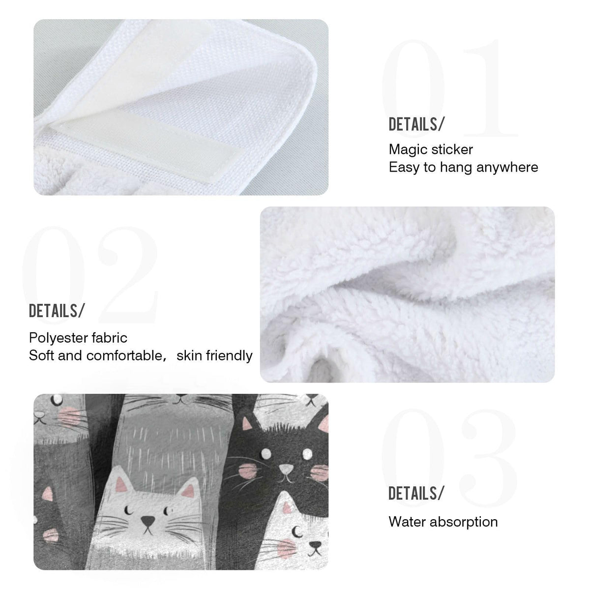 Boccsty Cats Kitten Pattern Hanging Kitchen Towels 2 Pieces Funny Gray Kitty Animal Dish Cloth Tie Towels Hand Towel Tea Bar Towels for Bathroom Farmhouse Housewarming Tabletop Home