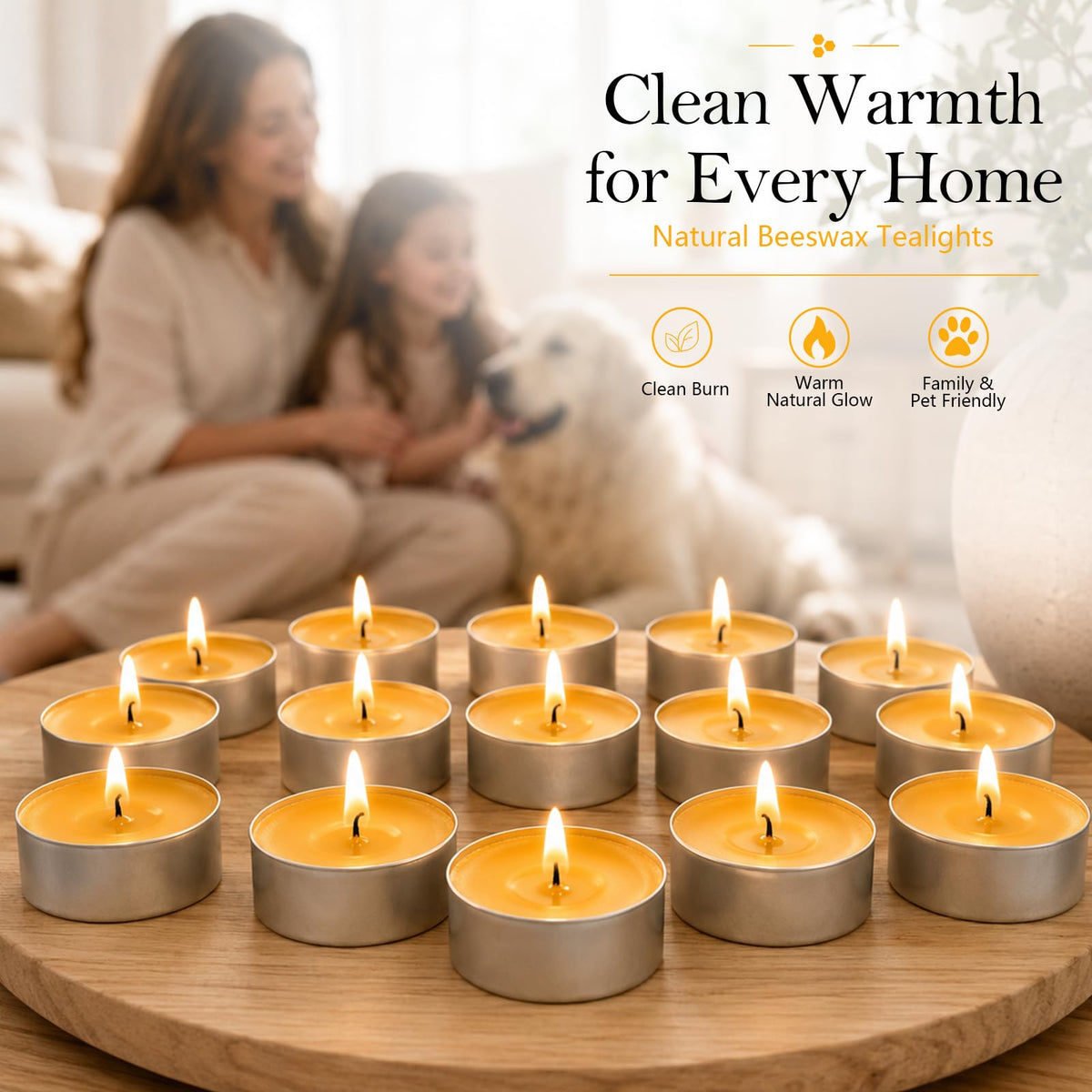32 Pack Natural Beeswax Tealight Candles 4-5 Hour Long Burning Time