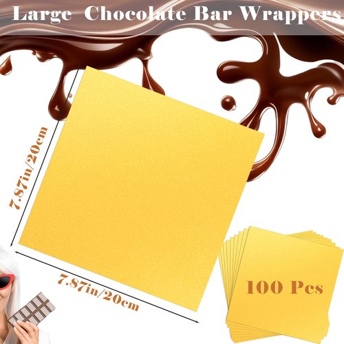 100 Pcs Chocolate Bar Wrappers Gold Foil 7.9in*7.9in Large Candy Bar Wrappers with Thick Paper Packaging