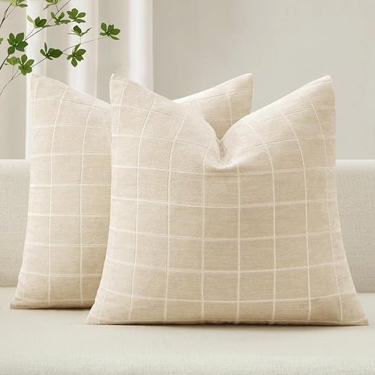 MIULEE Decorative Chenille Check Throw Pillow Covers Vintage Plaid Couch