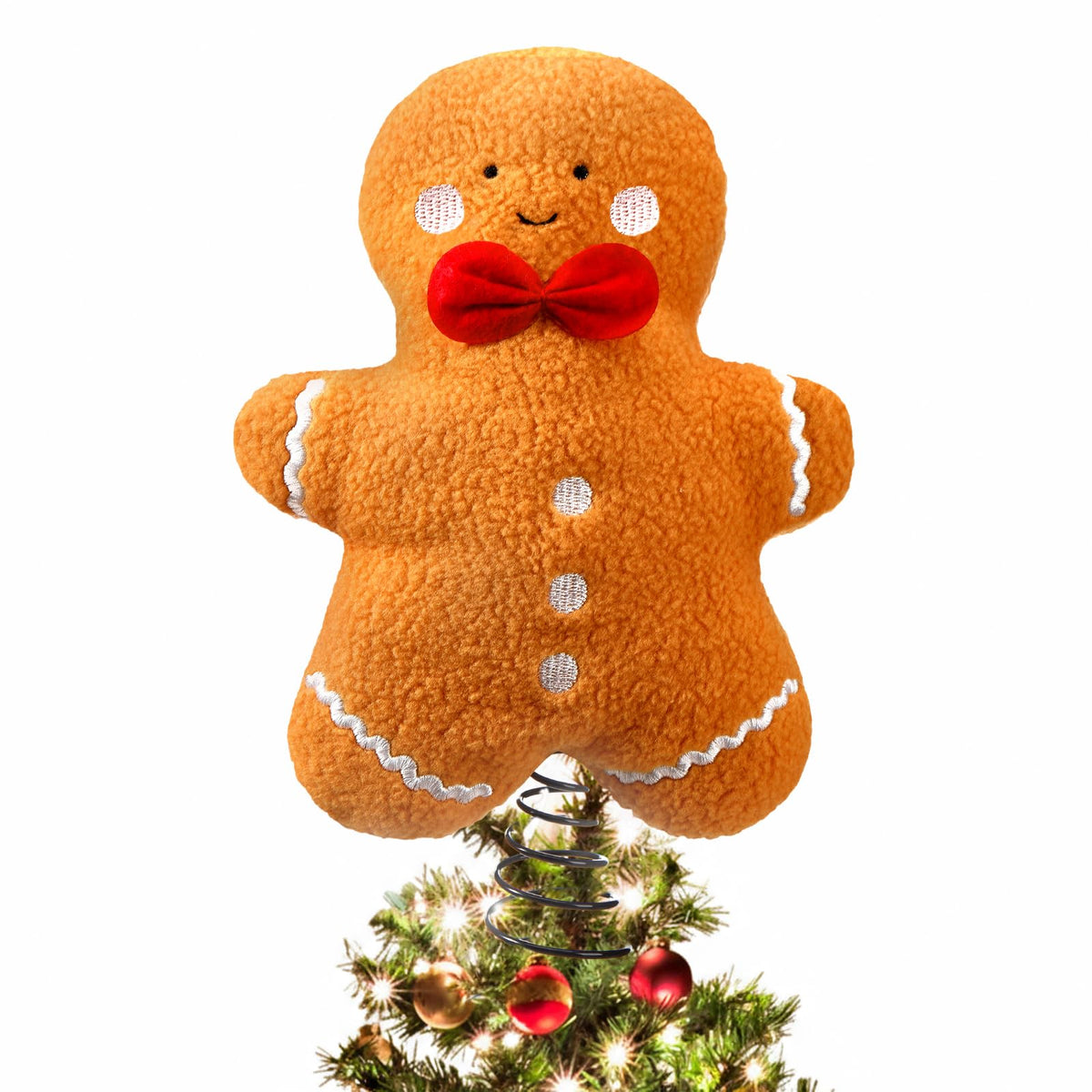 Gejoy Christmas Gingerbread Tree Topper Plush Stuffed Tree Toppers Ornaments for Christmas Party Indoor Xmas Holiday Festive Home Decoration