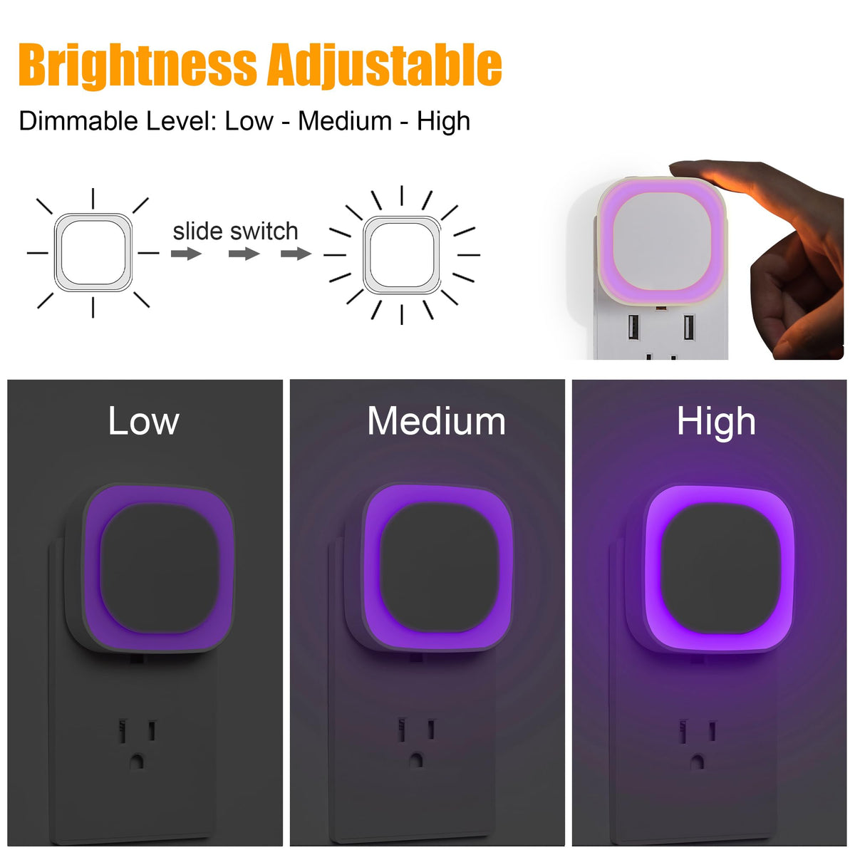 YUNLEX 2 Pack Purple Night Light, Gentle Eye-Care with Dimmable Soft Glow & Indirect Reflection, Auto Dusk to Dawn Sensor, Plug in Nightlight for Meditation Corner, Creative Studio, Bedroom, Bathroom