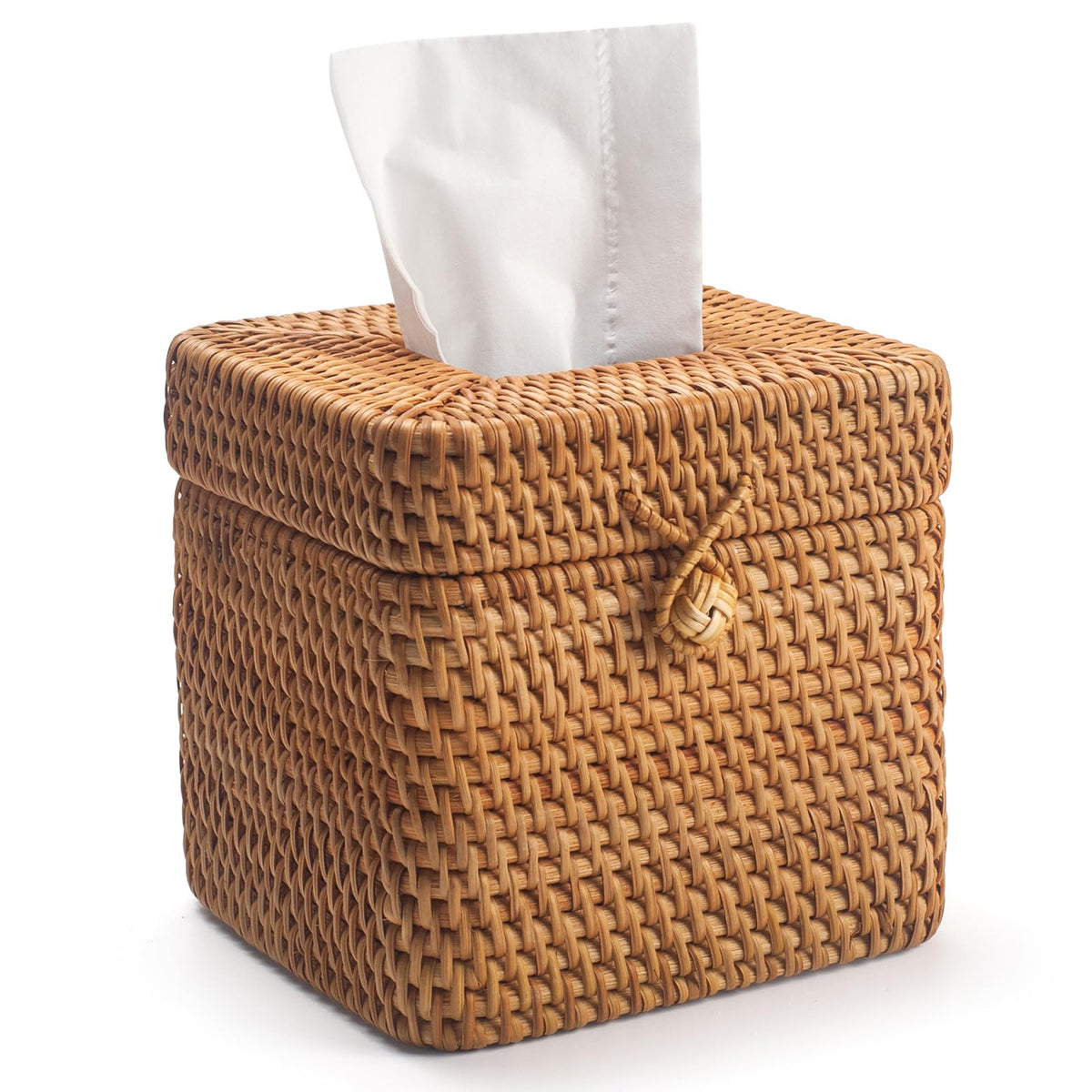 Rattan Tissue Box Cover Square, Wicker Tissue Box Holder with Lid, Natural Woven Facial Tissue Holder for Bathroom, Kitchen, Living Room (Natural)
