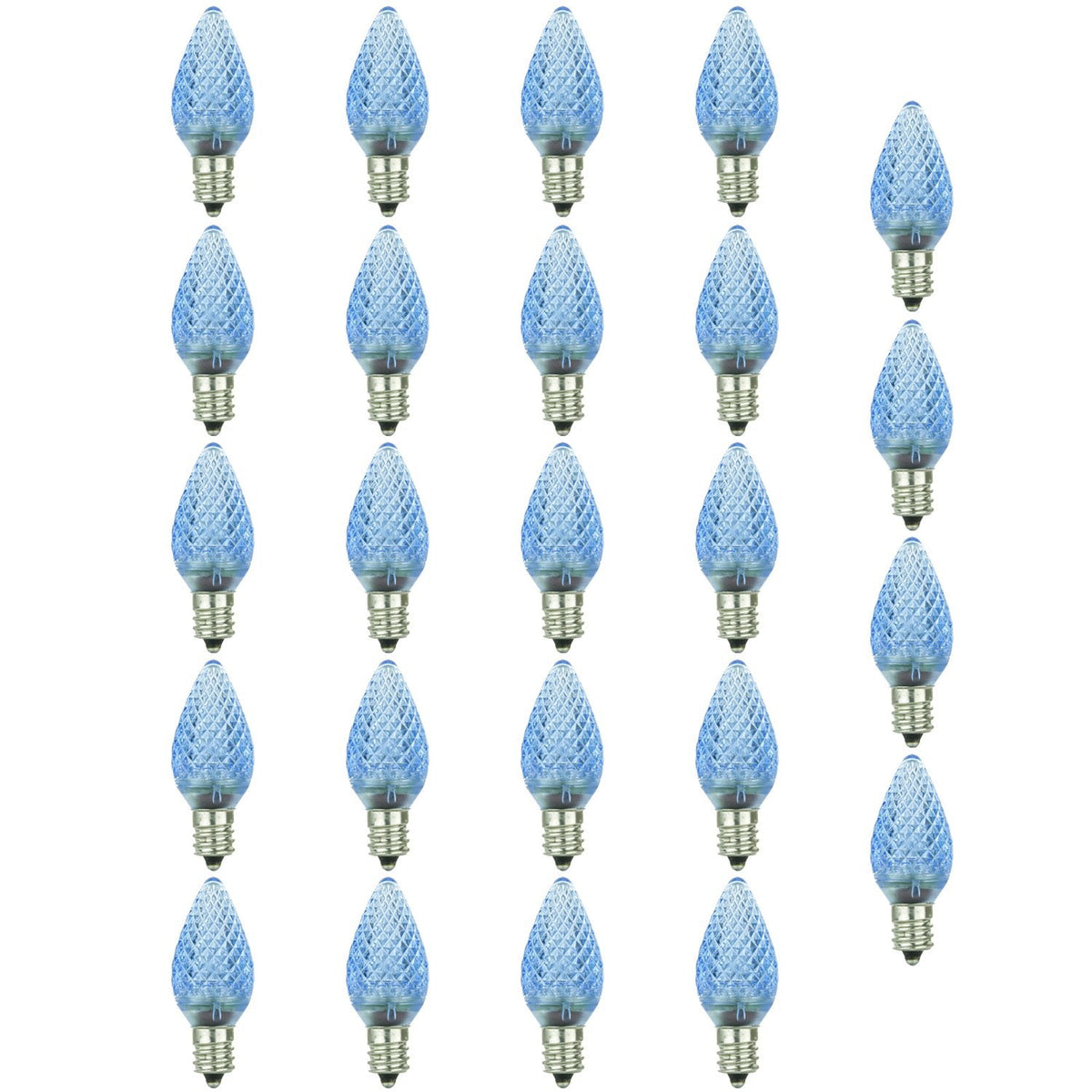 Sunlite 40458 LED C7 Holiday Decorative Light Bulb, 0.4 Watts, E12 Candelabra Base, Faceted Christmas-Lights; Nightlight, Blue 24 Count