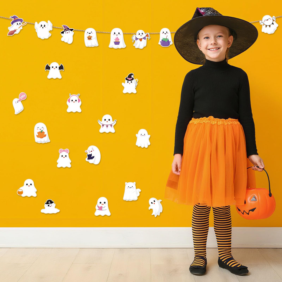 Zonon 90 Pcs Halloween Ghost Cutouts Cute White Pink Paper Ghost Bulletin Board Decor for Classroom Bulletin Boards Wall Trees School Halloween Home DIY Treat Baby Shower Party Decorations Supplies