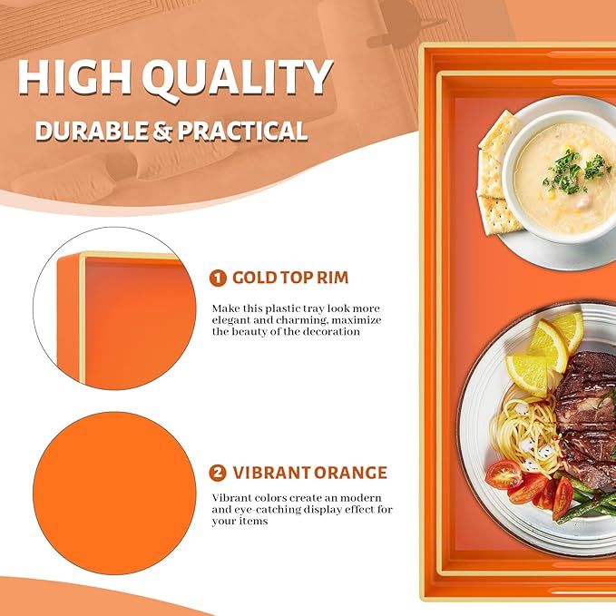MAONAME Orange Serving Trays Set of 2, Plastic Decorative Trays