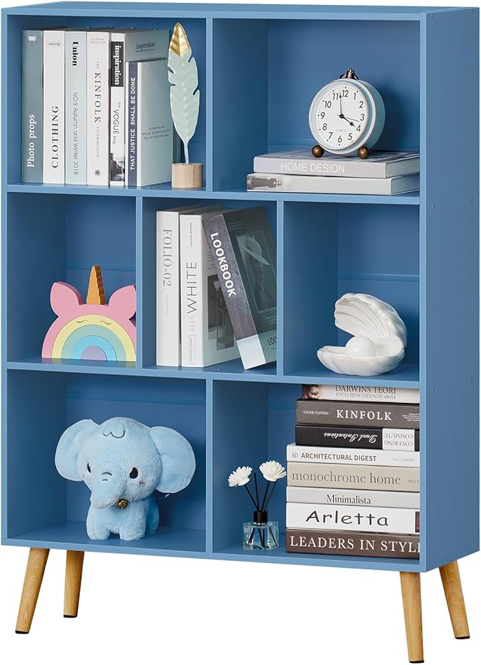 YAHARBO 7 Cube Bookshelf, Wooden Modern Bookcase