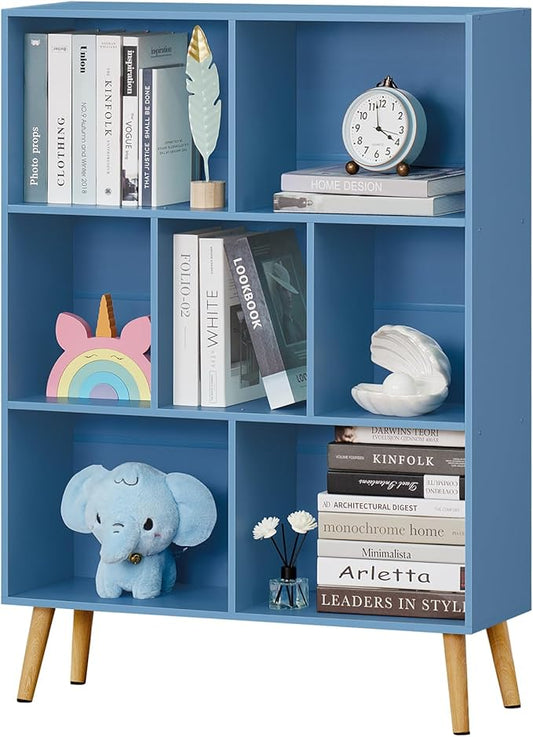 YAHARBO 7 Cube Bookshelf, Wooden Modern Bookcase