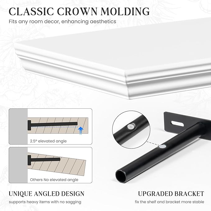 Fun Memories Floating Shelves 55 Inch Long, 9.3 Inch Deep Classic Crown Molding