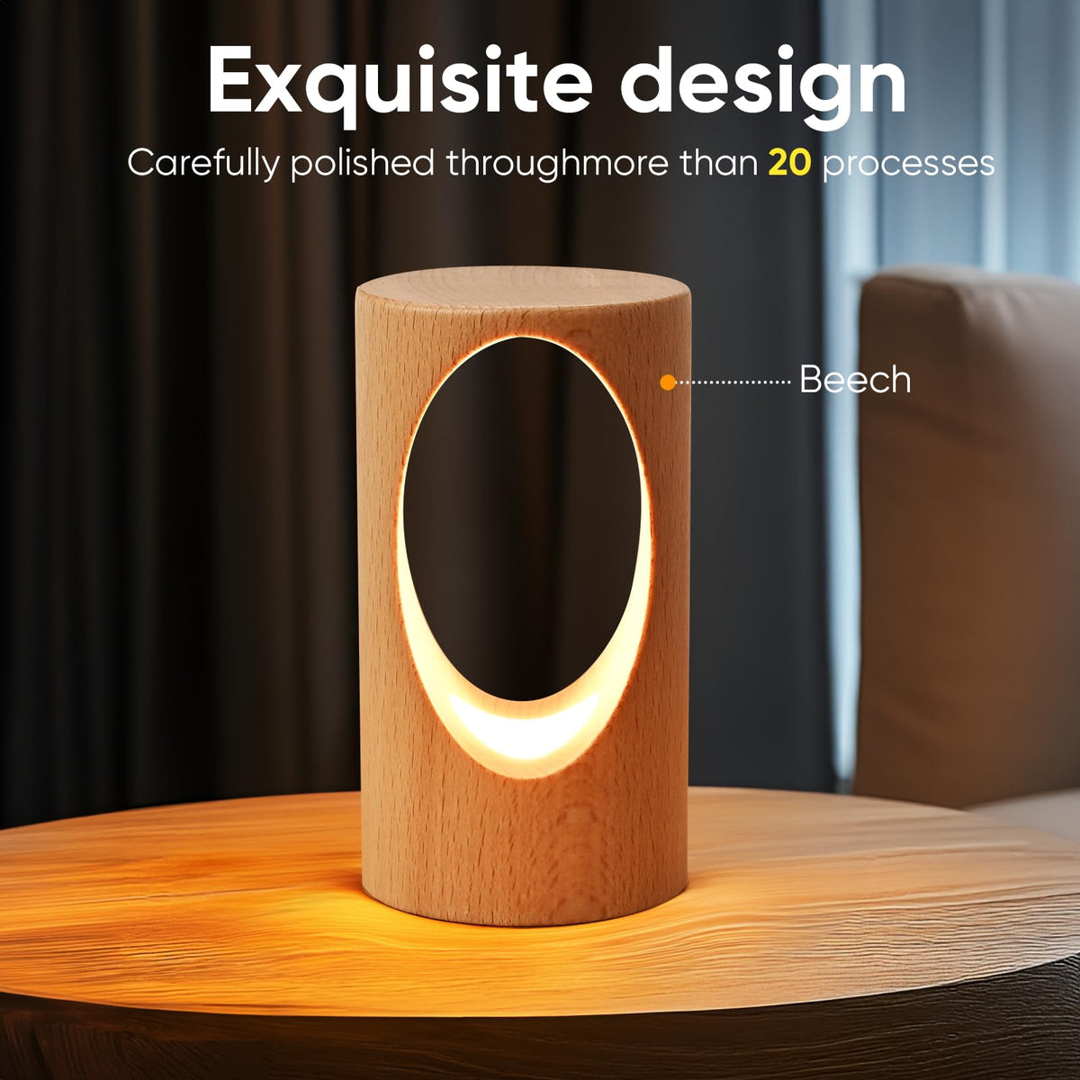 YIEONSHION LED Wooden Desk Lamp, Dimmable Bedside Night Light for Bedroom, Creative Home Décor Table Lamp, Warm Ambient Lighting, Unique Housewarming Gift
