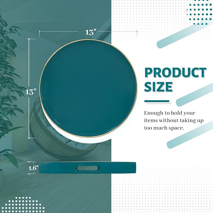 MAONAME 13" Round Tray, Teal Serving Trays