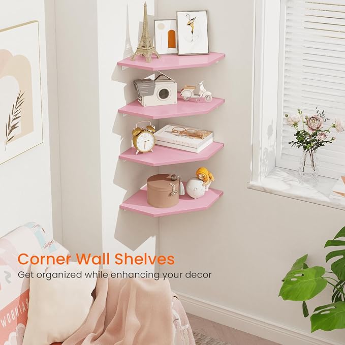 Homode Corner Shelf Wall Mount, Wood Hanging Storage Shelving